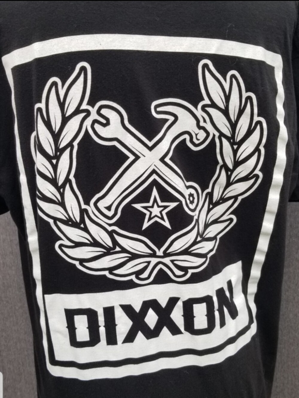 DIXXON Crossed Hammer and Wrench Laurels Black and White Tee -104